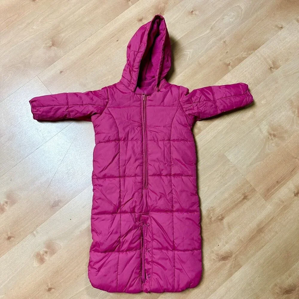 Baby Gap Pink Puffer Warmest Bundles Hooded Convertible Bunting Size 6-12M